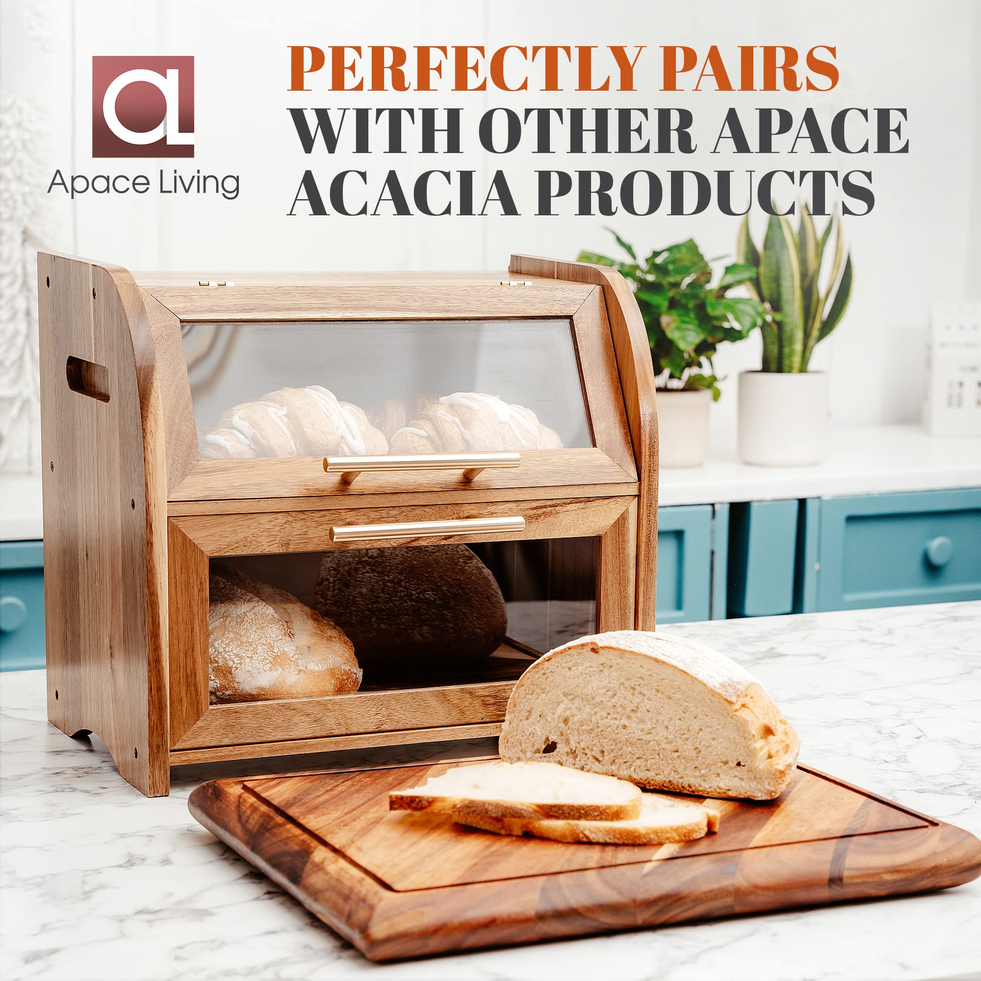 Amazon.com: Arise Acacia Wooden Bread Box for Kitchen Countertop